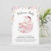 Pasgeborene Bloemen Welkom Baby Kaart (Staand voorkant)