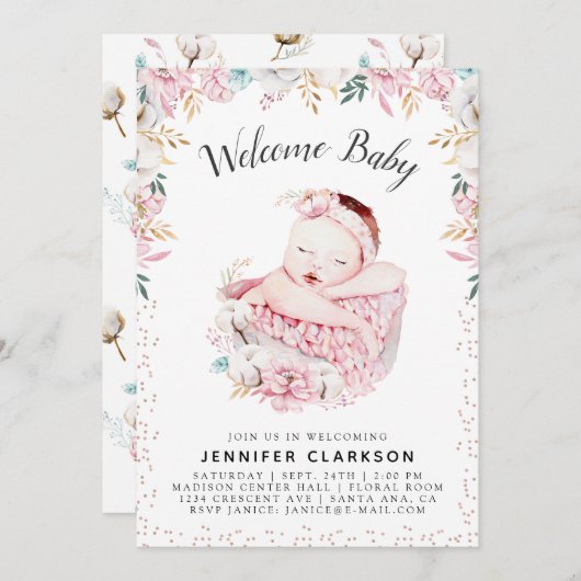 Pasgeborene Bloemen Welkom Baby Kaart (Voorkant / Achterkant)