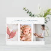 Pasgeborene foto blauwe collage baby geboorte aankondiging (Staand voorkant)