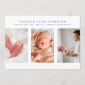 Pasgeborene foto blauwe collage baby geboorte aankondiging (Voorkant)