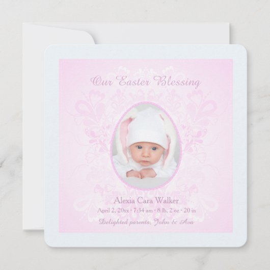 Pasgeborene roze foto geboorteaankondiging feestdagenkaart (Voorkant)