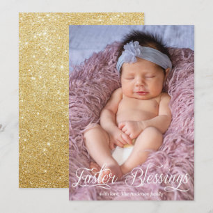 Pasgeborenen Baby Gold Glitter Foto Feestdagenkaart
