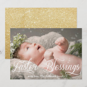 Pasgeborenen Baby Gold Glitter Foto Feestdagenkaart