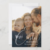 Pasgeborenen Blessenaar Elegant Script Photo Feestdagenkaart (Voorkant)