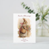 Pasgeborenen met bruine Bunny, gepersonaliseerd Feestdagenkaart (Staand voorkant)