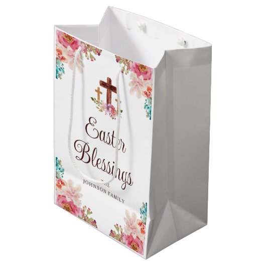 Pasgeborenen verslaafd aan Floral Religieuze Kruis Medium Cadeauzakje (Voorkant Gekanteld)