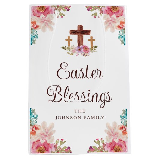 Pasgeborenen verslaafd aan Floral Religieuze Kruis Medium Cadeauzakje (Voorkant)