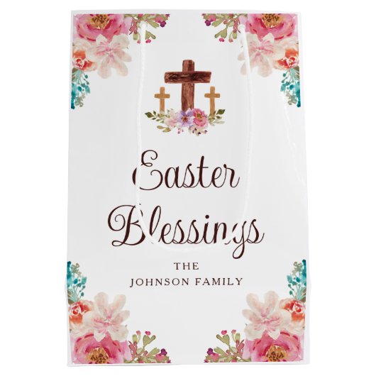 Pasgeborenen verslaafd aan Floral Religieuze Kruis Medium Cadeauzakje (Achterkant)