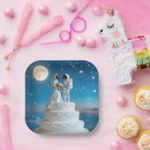 Pasgehuwde astronauten op een trouwtaart papieren bordje (Feest)