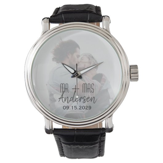 Pasgetrouwd Aangepaste Trouwfoto Horloge (Voorkant)
