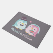 Pasgetrouwd Cute Pinguïn Bruidegom en Bruid Deurmat (Schuin)