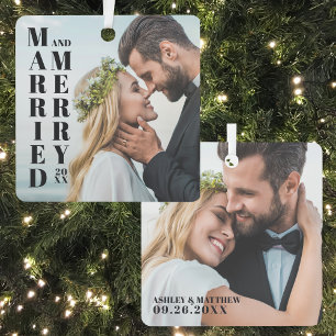 Pasgetrouwd Foto Getrouwd Prettig Kerstfeest Metalen Ornament