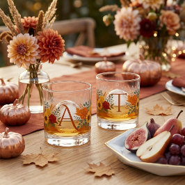 Pasgetrouwd Initiaal Bruid Bruidegom Herfst Huweli Whisky Glas