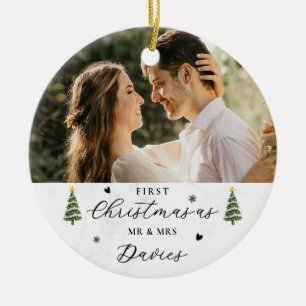 Pasgetrouwd Kerstmis meneer en mevrouw Keramisch Ornament