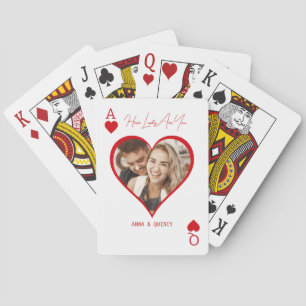 Pasgetrouwd Koppel Foto Ace Harten Pokerkaarten
