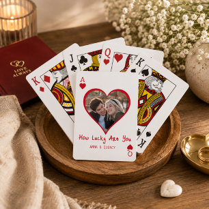Pasgetrouwd Koppel Foto Ace Harten Romantiek Pokerkaarten