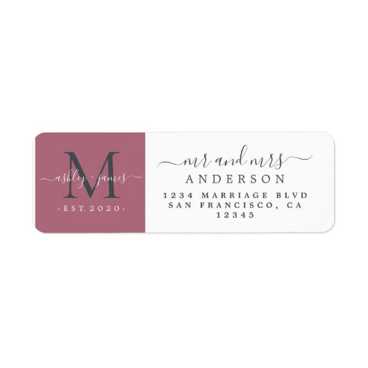 Pasgetrouwd Monogram Men Eer Return Adres  Etiket (Voorkant)