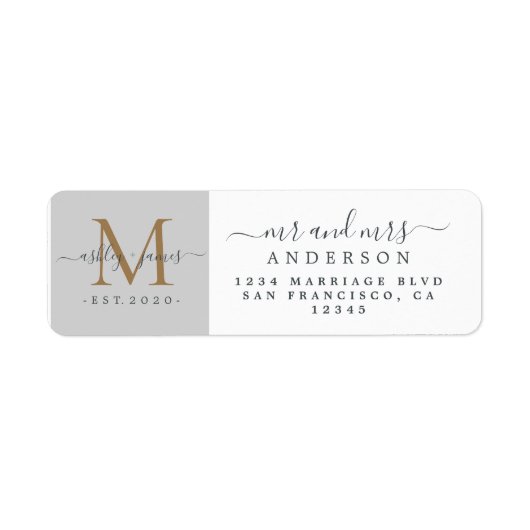 Pasgetrouwd Monogram Men Vrouwen Retouradres Etiket (Voorkant)