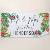 Pasgetrouwd of huwelijksjubileum Tropisch Strandlaken (Voorkant)