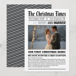Pasgetrouwd Ons Eerste Kerstmis Krant Stijl Foto Feestdagenkaart