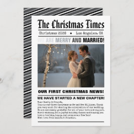 Pasgetrouwd Onze Eerste Kerst Krant Stijl Foto Feestdagenkaart