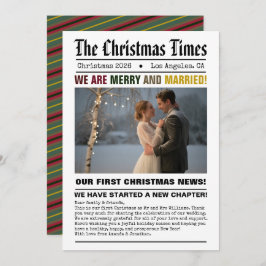 Pasgetrouwd Onze Eerste Kerst Krant Stijl Foto Feestdagenkaart