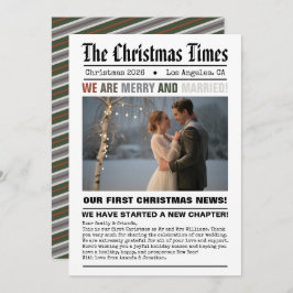 Pasgetrouwd Onze Eerste Kerst Krant Stijl Foto Feestdagenkaart