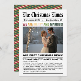 Pasgetrouwd Onze Eerste Kerst Krant Stijl Foto Feestdagenkaart