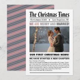 Pasgetrouwd Onze Eerste Kerst Krant Stijl Foto Feestdagenkaart
