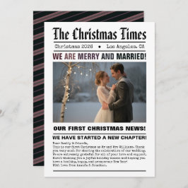 Pasgetrouwd Onze Eerste Kerst Krant Stijl Foto Feestdagenkaart