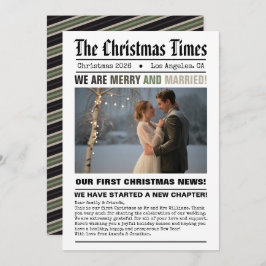 Pasgetrouwd Onze Eerste Kerstmis Krant Stijl Foto Feestdagenkaart