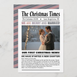 Pasgetrouwd Onze Eerste Kerstmis Krant Stijl Foto Feestdagenkaart