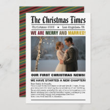 Pasgetrouwd Onze Eerste Kerstmis Krantstijl Foto