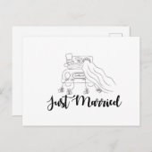 Pasgetrouwd paar in auto omtrek handgetekend aankondigingskaart (Voorkant / Achterkant)