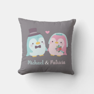 Pasgetrouwd Pinguïn Bruidegom en Bruid Liefdesvoge Kussen