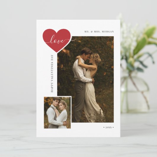 Pasgetrouwd Script Liefde Net Getrouwd Valentijnsf Feestdagenkaart (Staand voorkant)