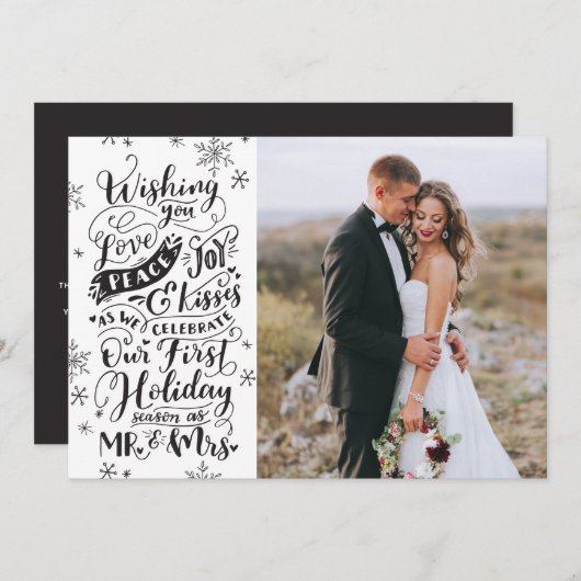 Pasgetrouwd Vakantie Handgetekend | Zwart Wit | Fo Feestdagenkaart (Voorkant / Achterkant)