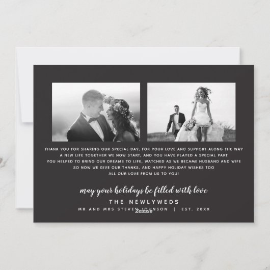 Pasgetrouwd Vakantie Handgetekend | Zwart Wit | Fo Feestdagenkaart (Achterkant)