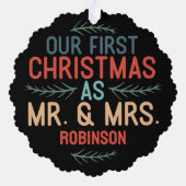 Pasgetrouwde eerste kerst Getrouwde vakantie accen Ornament Kaart (Achterkant)