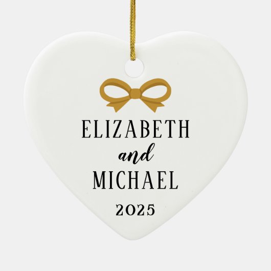 Pasgetrouwde Hart Kerstversiering 1e getrouwd Keramisch Ornament (Achterkant)