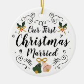 Pasgetrouwde kerstversiering eerst getrouwd keramisch ornament (Voorkant)