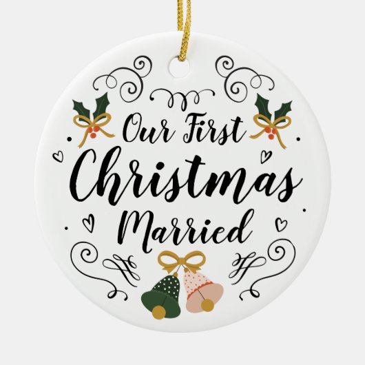 Pasgetrouwde kerstversiering eerst getrouwd keramisch ornament (Voorkant)
