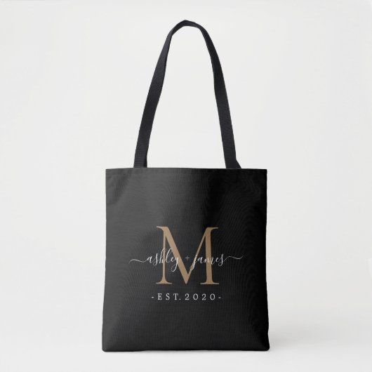 Pasgetrouwde Meneer Mevrouw Monogram Namen Jaar Go Tote Bag (Voorkant)