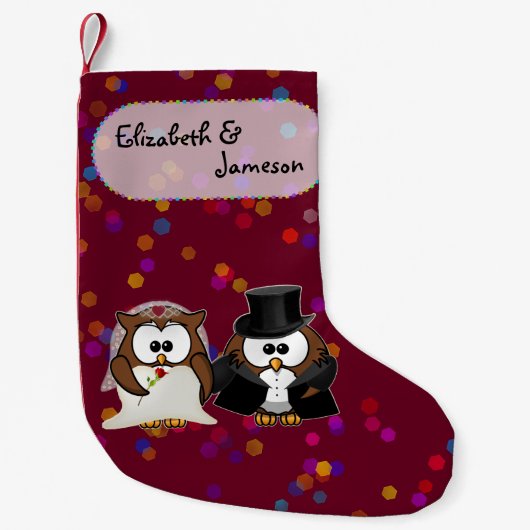 pasgetrouwde uilen kerstsok kleine kerstsok (Voorkant)