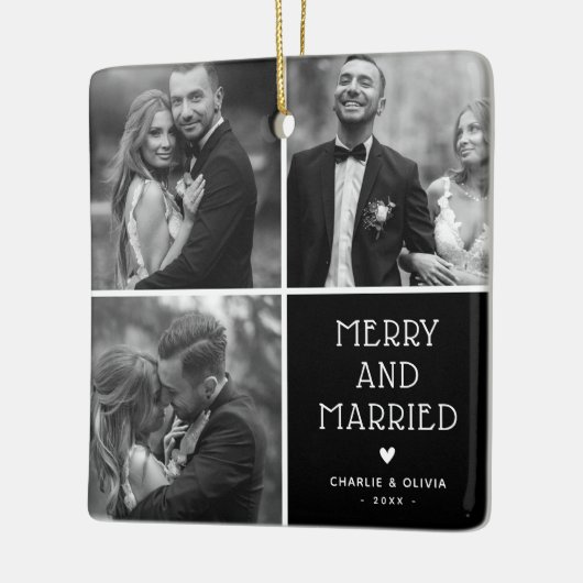 Pasgetrouwden 3 x Foto Prettig & Getrouwd Kerstmis Keramisch Ornament (Links)