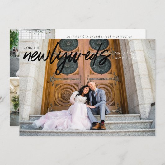 Pasgetrouwden B Horizontaal 3 Foto Bruiloftsrecept Kaart (Voorkant / Achterkant)