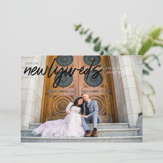 Pasgetrouwden B Horizontal 3 Foto Bruiloftsrecepti Kaart (Staand voorkant)