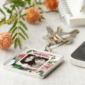 Pasgetrouwden Blos Roze Rozen Botanische Bloemige Sleutelhanger (Zijkant)