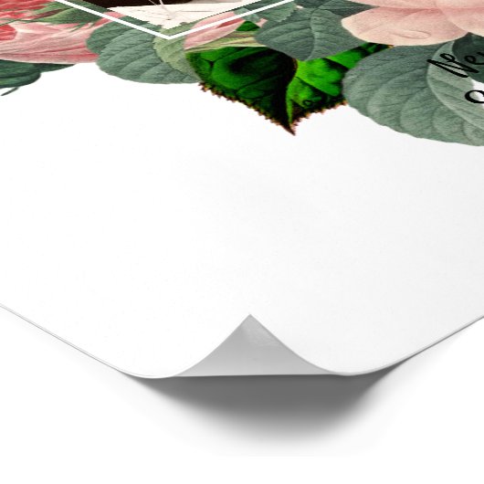 Pasgetrouwden Blush Roze Rozen Botanische Bloemige Poster (Hoek)