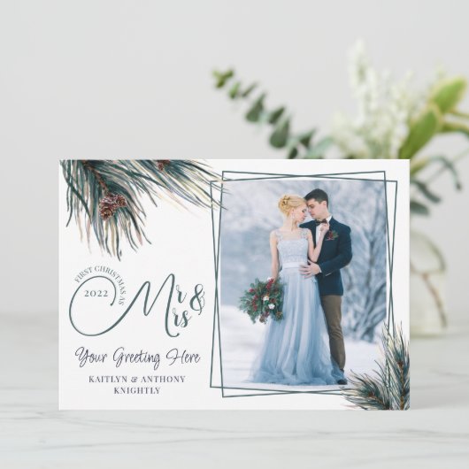 Pasgetrouwden Eerste kerst Meneer Mevrouw Waterver Feestdagenkaart (Staand voorkant)